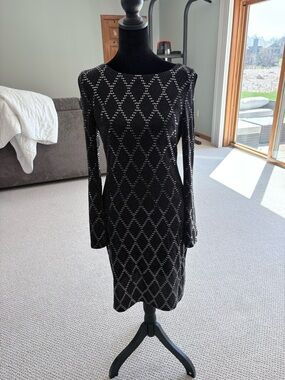 Black Sequin Midi Dress with Diamond Pattern